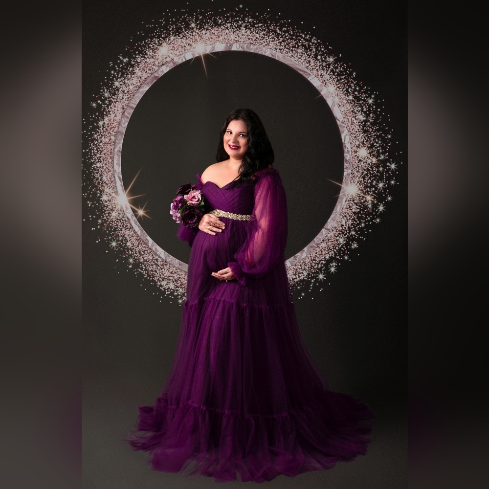 Tulle Maternity Dress for Photoshoot Off Shoulder Puffy Sleeve